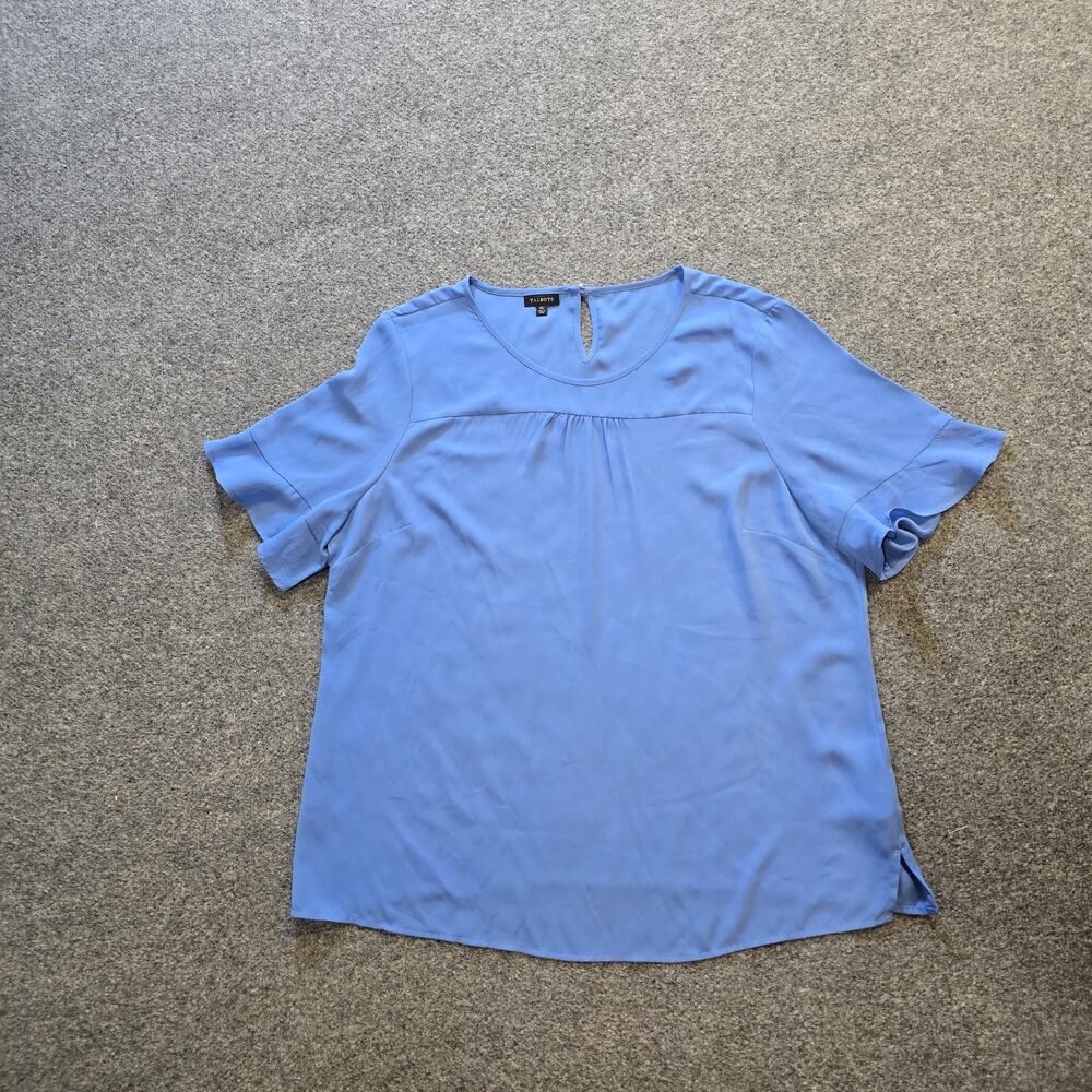 Talbots Top Womens Size XL Blue Short Sleeve Ruffle Sleeve Chiffon Casual Career